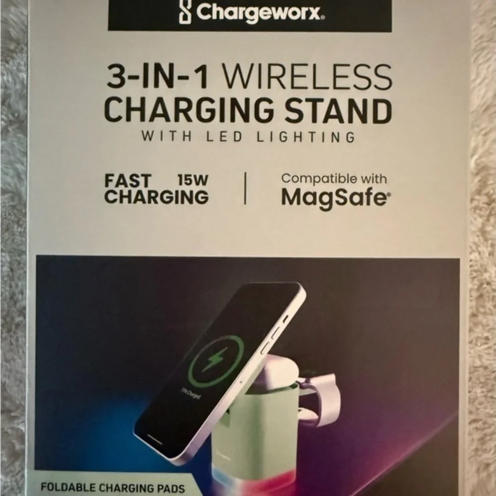 NWB Chargeworx 3-in-1 wireless charging stand with LED lighting